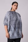 Scarlet Sage_Grey 100% Polyester Print Abstract Straight Neck Astra Geometric Top _at_Aza_Fashions