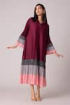 Shop_Scarlet Sage_Wine 100% Polyester Plain Collared Neck Betsy Color Block Hem Dress _Online_at_Aza_Fashions