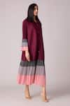 Buy_Scarlet Sage_Wine 100% Polyester Plain Collared Neck Betsy Color Block Hem Dress 