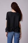 Shop_Scarlet Sage_Black 100% Polyester Plain Round Carli Ruffled Hem Top _at_Aza_Fashions