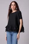 Buy_Scarlet Sage_Black 100% Polyester Plain Round Carli Ruffled Hem Top _Online_at_Aza_Fashions