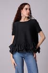 Shop_Scarlet Sage_Black 100% Polyester Plain Round Carli Ruffled Hem Top _Online_at_Aza_Fashions