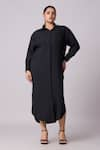 Buy_Scarlet Sage_Black 100% Polyester Plain Collared Neck Catherine Shirt Dress _at_Aza_Fashions