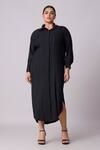 Shop_Scarlet Sage_Black 100% Polyester Plain Collared Neck Catherine Shirt Dress _Online_at_Aza_Fashions