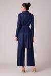 Shop_Scarlet Sage_Blue 100% Polyester Plain Collared Neck Cathy Pleated Top And Pant Set _at_Aza_Fashions