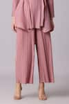 Scarlet Sage_Pink 100% Polyester Plain Collared Neck Cathy Pleated Top And Pant Set _at_Aza_Fashions