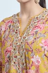 Shop_Ridhima Bhasin_Yellow Printed Botanic Notched V Neck Kurta And Dhoti Pant Set _Online_at_Aza_Fashions