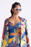 Saaksha & Kinni_Multi Color Mushroom Twill Printed Tribal Lapel Wide Collared Blazer _Online_at_Aza_Fashions