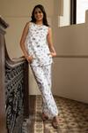 Buy_Grassroot By Anita Dongre_Blue 55% Linen Digital Printed Leaf Boat Neck Midsummer Top And Pant Set _at_Aza_Fashions