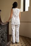 Shop_Grassroot By Anita Dongre_Blue 55% Linen Digital Printed Leaf Boat Neck Midsummer Top And Pant Set _at_Aza_Fashions