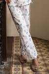 Buy_Grassroot By Anita Dongre_Blue 55% Linen Digital Printed Leaf Boat Neck Midsummer Top And Pant Set _Online_at_Aza_Fashions