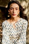 Grassroot By Anita Dongre_Ivory 100% Modal Block Printed Floral Keyhole Floret Top _Online_at_Aza_Fashions