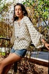 Shop_Grassroot By Anita Dongre_Ivory 100% Modal Block Printed Floral Keyhole Floret Top _Online_at_Aza_Fashions