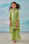 CUTE COUTURE_Green Kurta And Sharara Cotton Silk Lurex Embroidery Floral & Set _Online_at_Aza_Fashions