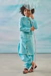 CUTE COUTURE_Blue Kurta Cotton Silk Lurex Embroidery Floral Thread With Patiala _at_Aza_Fashions