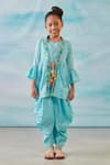 Buy_CUTE COUTURE_Blue Cotton Silk Lurex Embroidery Floral Tie Up Cape And Dhoti Pant Set _at_Aza_Fashions