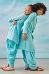 Buy_CUTE COUTURE_Blue Cotton Silk Lurex Embroidery Floral Tie Up Cape And Dhoti Pant Set 