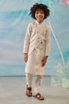 CUTE COUTURE_Beige Kurta And Bundi Cotton Silk Lurex Embroidery Asymmetric & Churidar Set _Online_at_Aza_Fashions