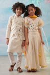 Buy_CUTE COUTURE_Beige Kurta And Bundi Cotton Silk Lurex Embroidery Asymmetric & Churidar Set 