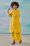 Buy_CUTE COUTURE_Yellow Kurta Cotton Silk Lurex Embroidery Floral Asymmetric With Dhoti Pant _at_Aza_Fashions