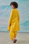 Shop_CUTE COUTURE_Yellow Kurta Cotton Silk Lurex Embroidery Floral Asymmetric With Dhoti Pant _at_Aza_Fashions