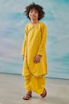 CUTE COUTURE_Yellow Kurta Cotton Silk Lurex Embroidery Floral Asymmetric With Dhoti Pant _Online_at_Aza_Fashions