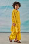 Buy_CUTE COUTURE_Yellow Kurta Cotton Silk Lurex Embroidery Floral Asymmetric With Dhoti Pant _Online_at_Aza_Fashions