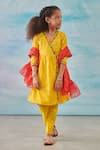 Buy_CUTE COUTURE_Yellow Kurta And Pant Cotton Silk Lurex Embroidery Floral Angarkha & Set _at_Aza_Fashions