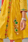 Shop_CUTE COUTURE_Yellow Kurta And Pant Cotton Silk Lurex Embroidery Floral Angarkha & Set _Online_at_Aza_Fashions