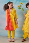 CUTE COUTURE_Yellow Kurta And Pant Cotton Silk Lurex Embroidery Floral Angarkha & Set _at_Aza_Fashions