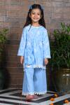 Buy_APRICOTKIDS_Blue Cotton Embroidered Thraed Floral Anarkali Palazzo Set _at_Aza_Fashions