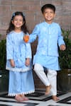 Shop_APRICOTKIDS_Blue Cotton Embroidered Thraed Floral Anarkali Palazzo Set _at_Aza_Fashions