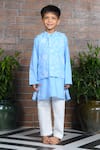 Buy_APRICOTKIDS_Blue Cotton Embroidered Thraed Floral Bundi Kurta Set _at_Aza_Fashions