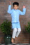 Shop_APRICOTKIDS_Blue Cotton Embroidered Thraed Floral Bundi Kurta Set _at_Aza_Fashions