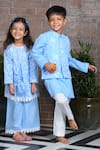 Buy_APRICOTKIDS_Blue Cotton Embroidered Thraed Floral Bundi Kurta Set _Online_at_Aza_Fashions