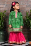 Buy_APRICOTKIDS_Green Cotton Embellished Leheriya Pattern Anarkali With Sharara _at_Aza_Fashions