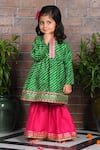 Shop_APRICOTKIDS_Green Cotton Embellished Leheriya Pattern Anarkali With Sharara _at_Aza_Fashions