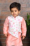 APRICOTKIDS_Off White Cotton Silk Printed Floral Asymmetric Bundi Kurta Set _Online_at_Aza_Fashions