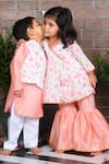 Buy_APRICOTKIDS_Off White Cotton Silk Printed Floral Asymmetric Bundi Kurta Set _Online_at_Aza_Fashions