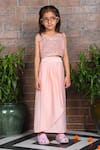 Buy_APRICOTKIDS_Peach Satin Embellished Sequin Top With Dhoti Skirt _at_Aza_Fashions