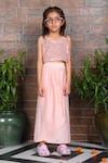 Shop_APRICOTKIDS_Peach Satin Embellished Sequin Top With Dhoti Skirt _at_Aza_Fashions