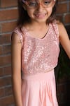 APRICOTKIDS_Peach Satin Embellished Sequin Top With Dhoti Skirt _Online_at_Aza_Fashions