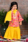 Buy_APRICOTKIDS_Pink Cotton Printed Floral Blossom Kurta Lehenga Set _at_Aza_Fashions