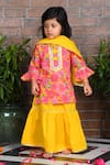 Shop_APRICOTKIDS_Pink Cotton Printed Floral Blossom Kurta Lehenga Set _at_Aza_Fashions