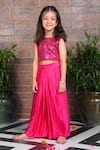 Buy_APRICOTKIDS_Pink Satin Embellished Sequin Top With Dhoti Skirt _at_Aza_Fashions