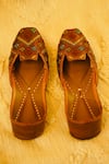 Buy_Loryphilory_Brown Embroidered Fhulkari Thread Juttis _at_Aza_Fashions