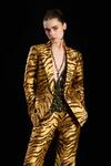 Buy_Rara Avis_Gold Polyester Tiger Open Sand Dunes Blazer _at_Aza_Fashions