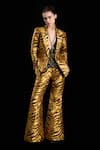 Rara Avis_Gold Polyester Tiger Open Sand Dunes Blazer _Online_at_Aza_Fashions