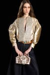 Buy_Rara Avis_Gold Viscose Hand Weaving Gota Collar Treasure Woven Yoke Shirt _at_Aza_Fashions