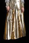 Rara Avis_Gold Viscose Pleat Detailed Long Skirt _Online_at_Aza_Fashions